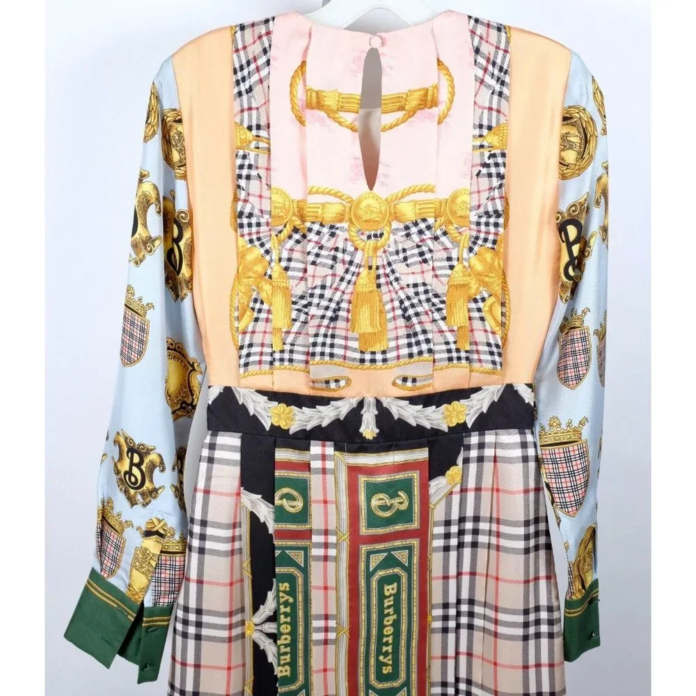 New Burberry Isidora Archive Scarf Print dress US 2 pleated silk
